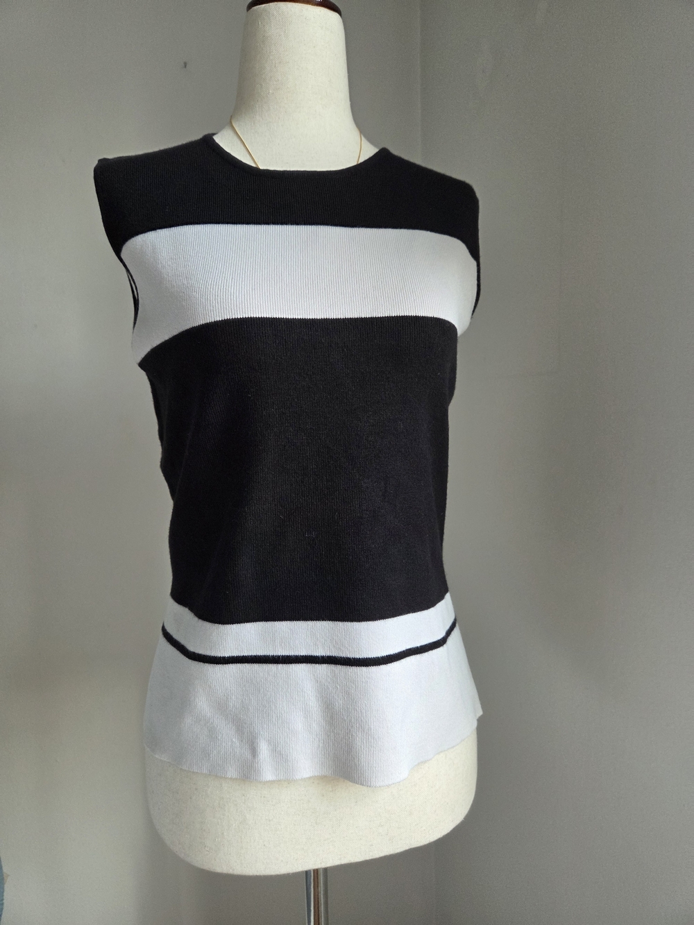 Oleg Cassini Black and White Striped Sleeveless Top